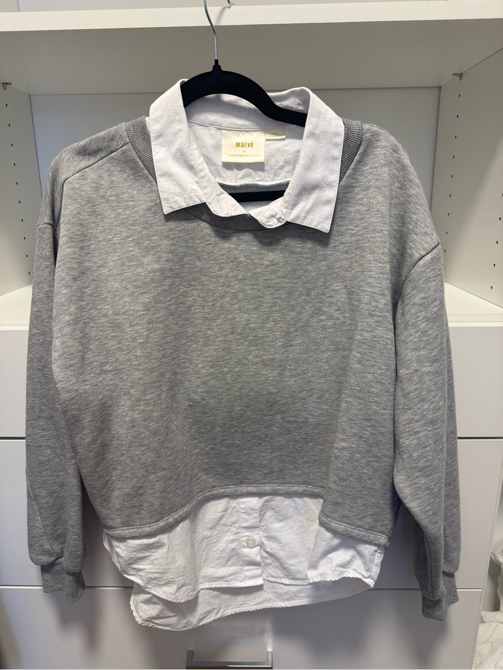 Maeve Layered White Blouse w Grey Pullover Sweatshirt Gr8 condition Size Small